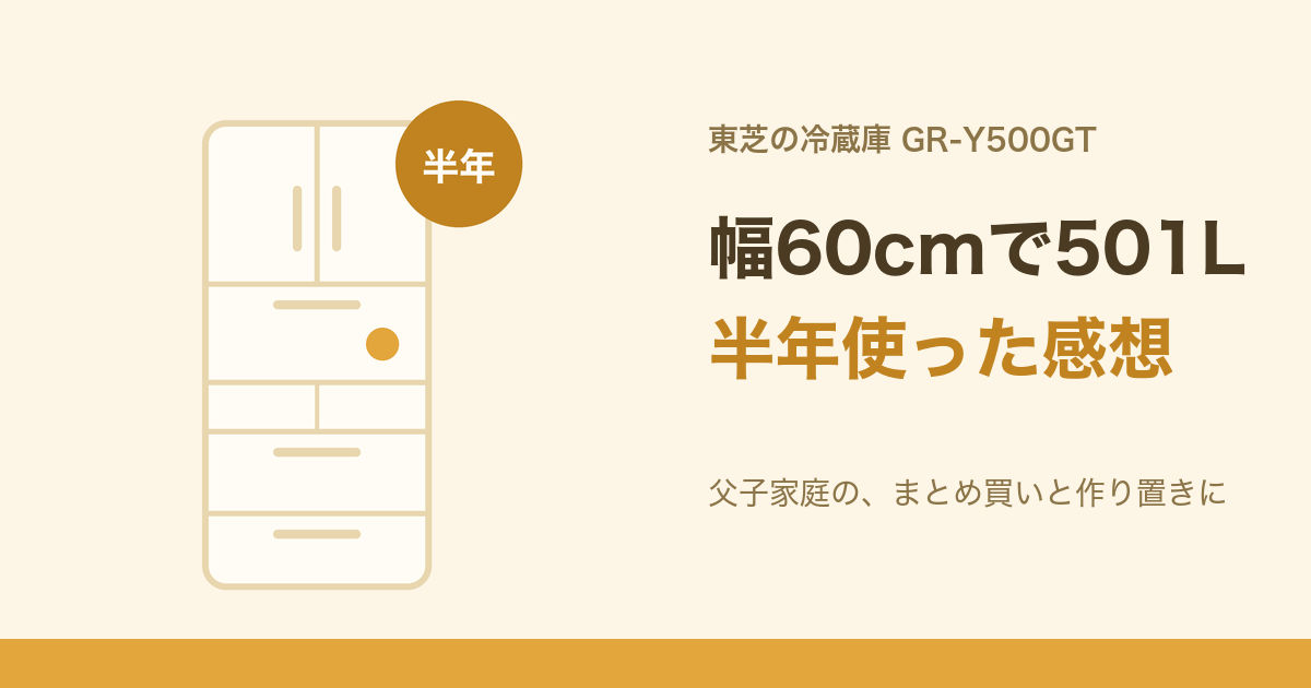 5ドアの冷蔵庫と「半年」のバッジ
